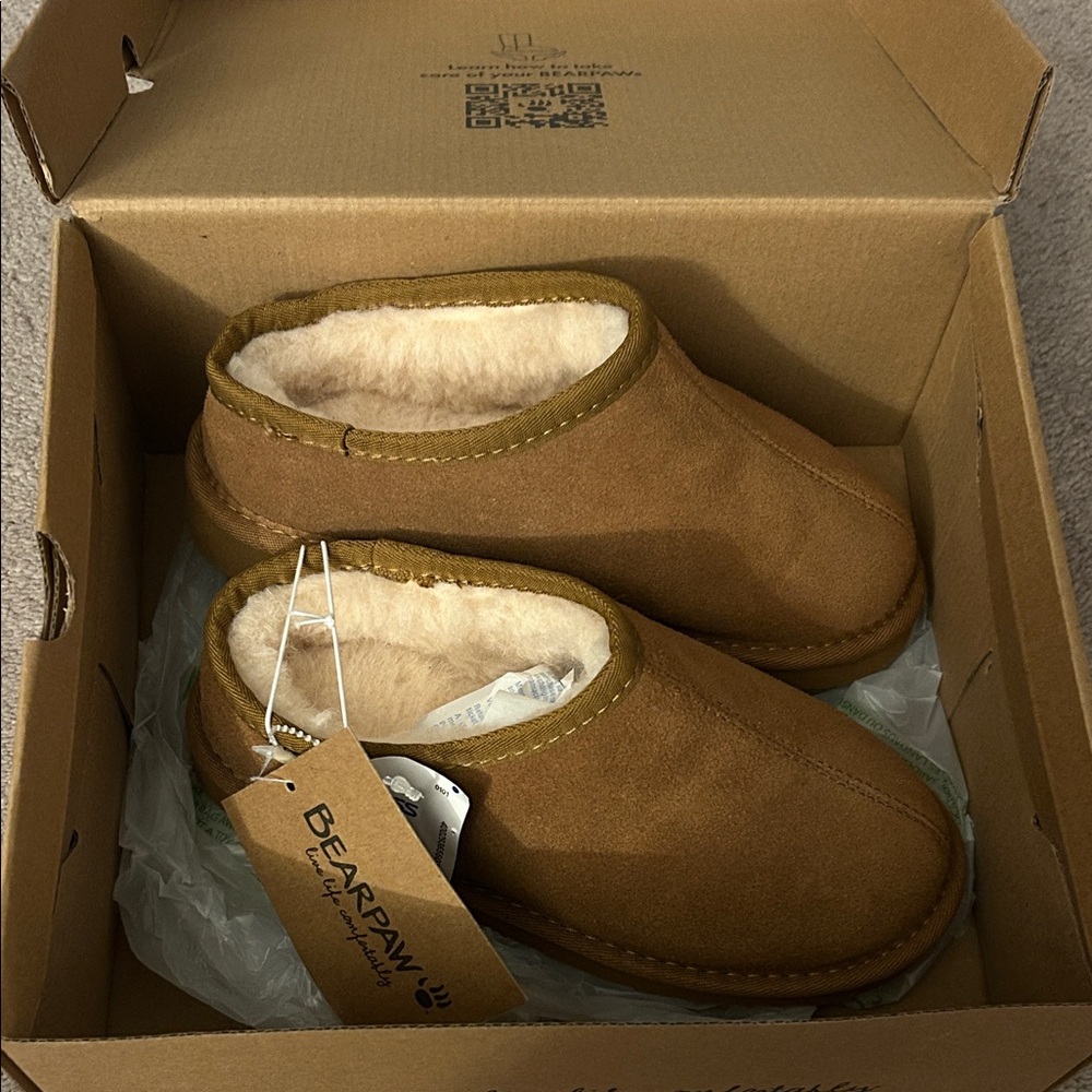 BearPaw Brown Slippers with Cream Lining